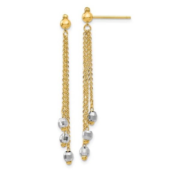 Solid 14K Two-Tone Gold Women´s Triple Strand w/ Beads...